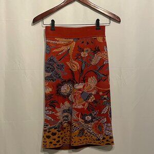 Maeve Anthropologie Women XS Sweater Floral Reds Artsy Knit Pencil Skirt